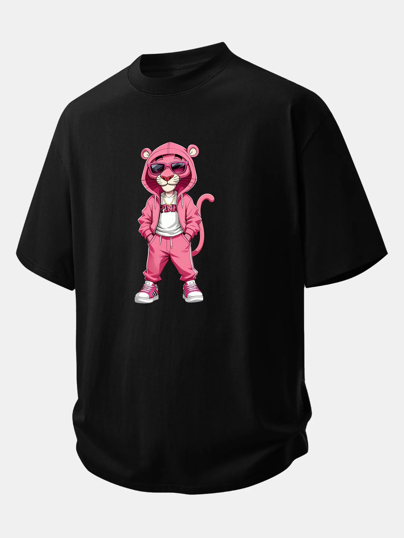 Relax Fit Street Fashion Pink Panther Print Cotton T-Shirt sold by Hoooyi product image thumbnail 2