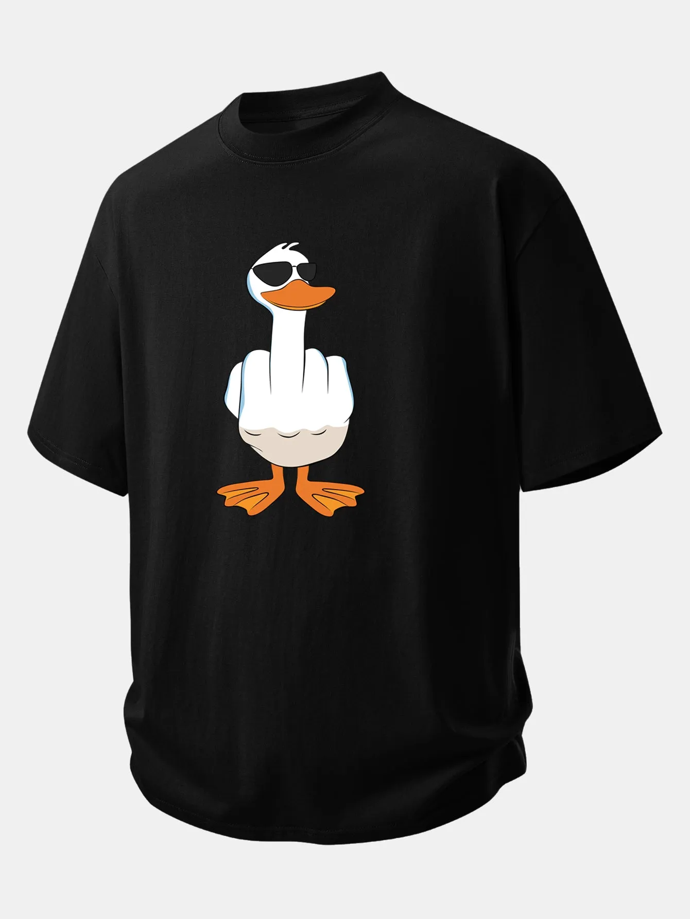 Relax Fit Funny Middle Finger Duck Print Cotton T-Shirt sold by Hoooyi product image thumbnail 2