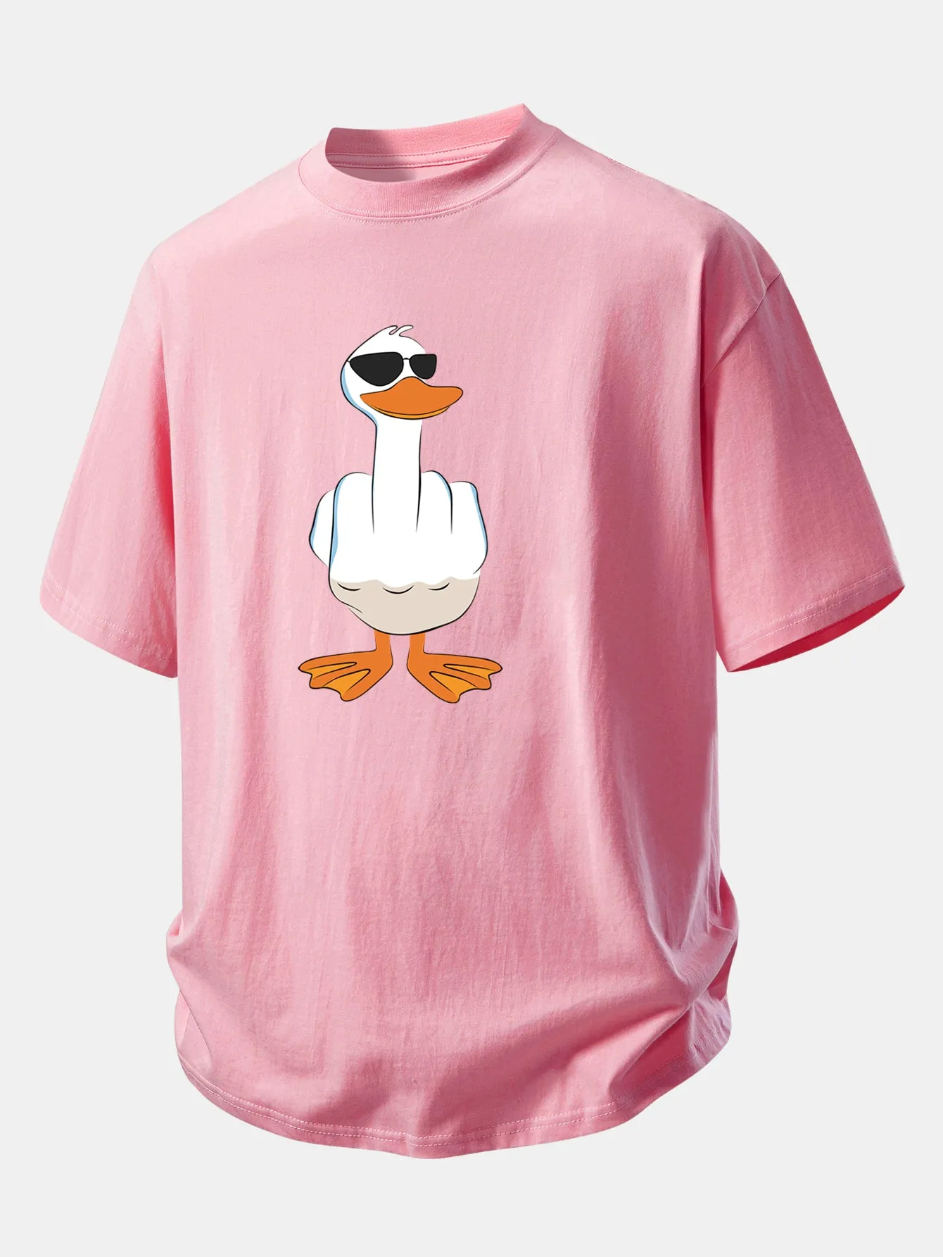 Relax Fit Funny Middle Finger Duck Print Cotton T-Shirt sold by Hoooyi product image thumbnail 3