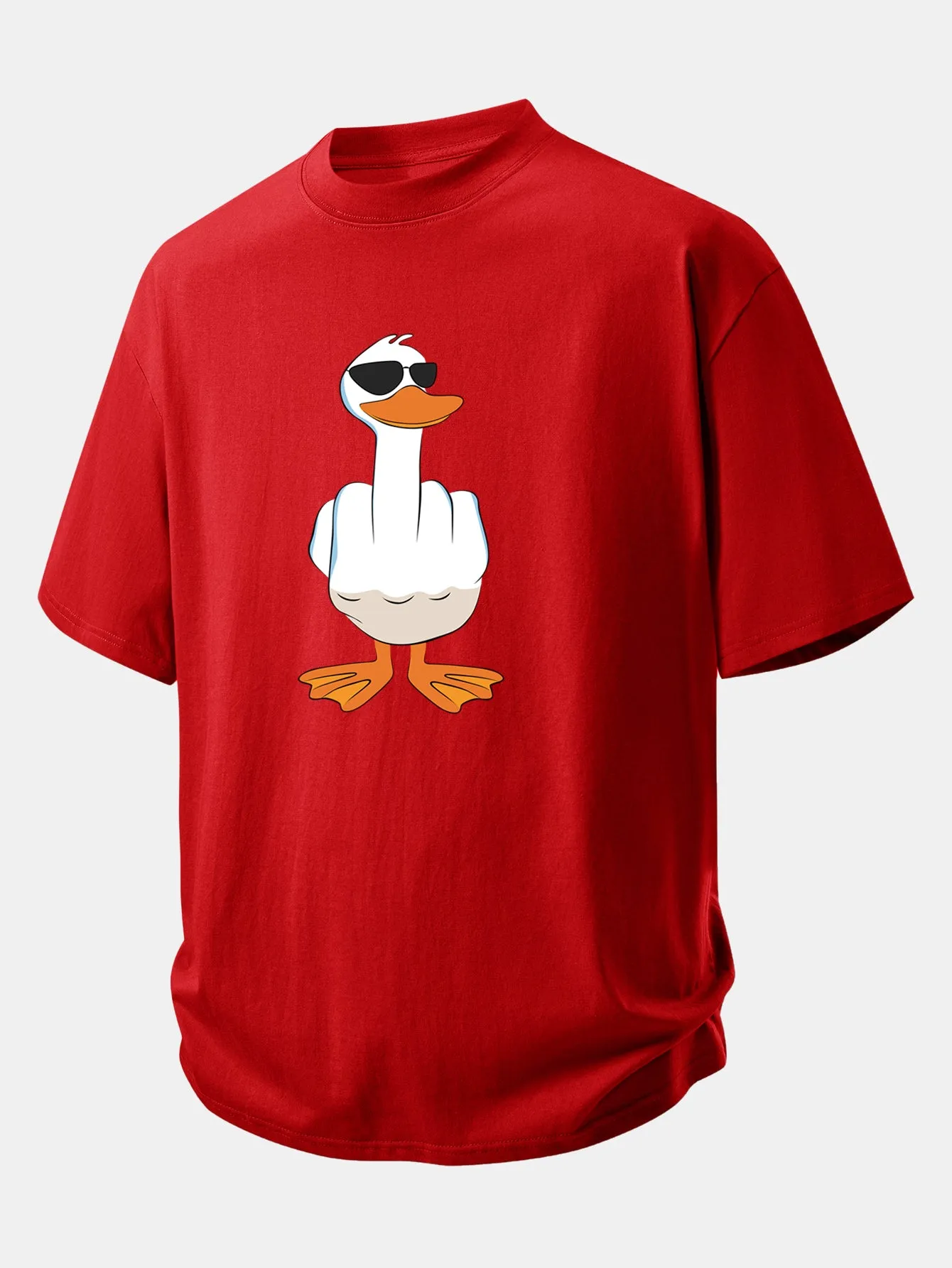 Relax Fit Funny Middle Finger Duck Print Cotton T-Shirt sold by Hoooyi product image thumbnail 5