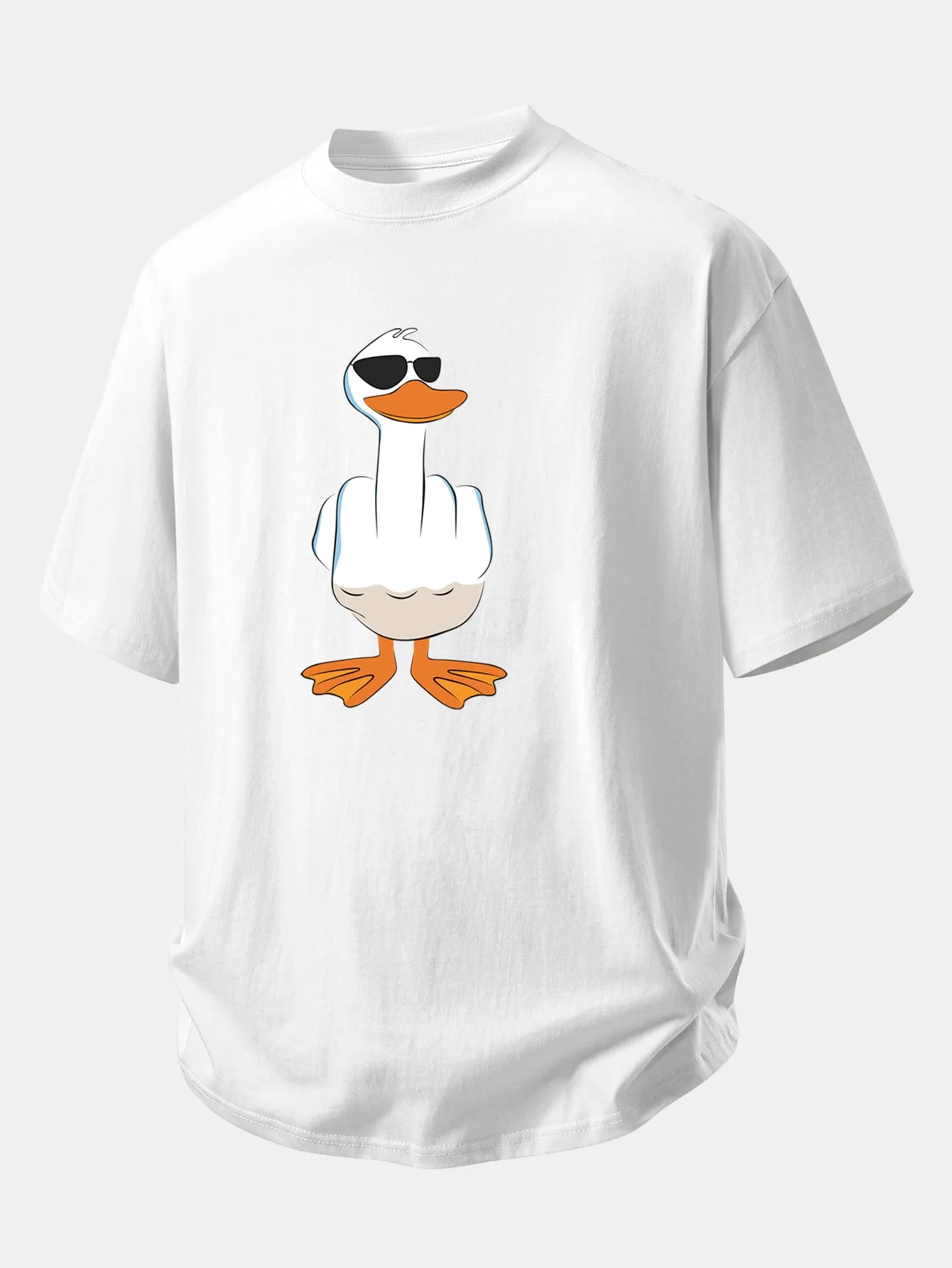 Relax Fit Funny Middle Finger Duck Print Cotton T-Shirt sold by Hoooyi