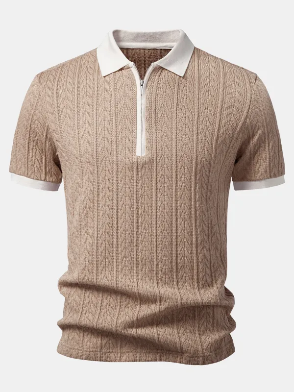 Wheat Ear Jacquard Zipper Knit Polo made by Hoooyi