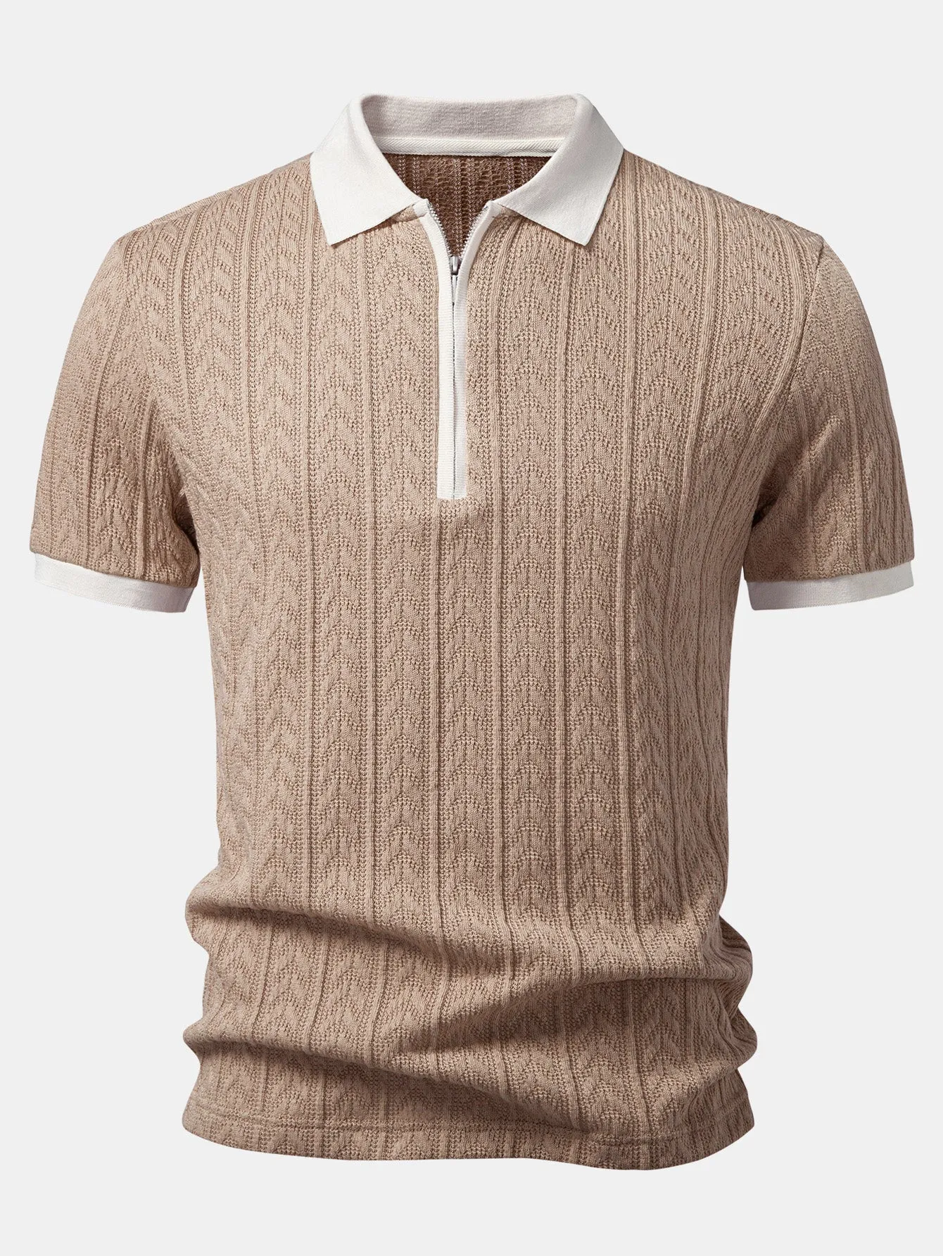 Wheat Ear Jacquard Zipper Knit Polo sold by Hoooyi