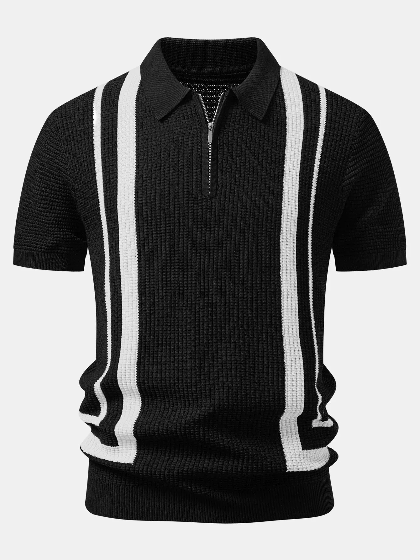Contrast Waffle Zipper Knit Polo & Slim Fit Tapered Trousers sold by Hoooyi product image thumbnail 5