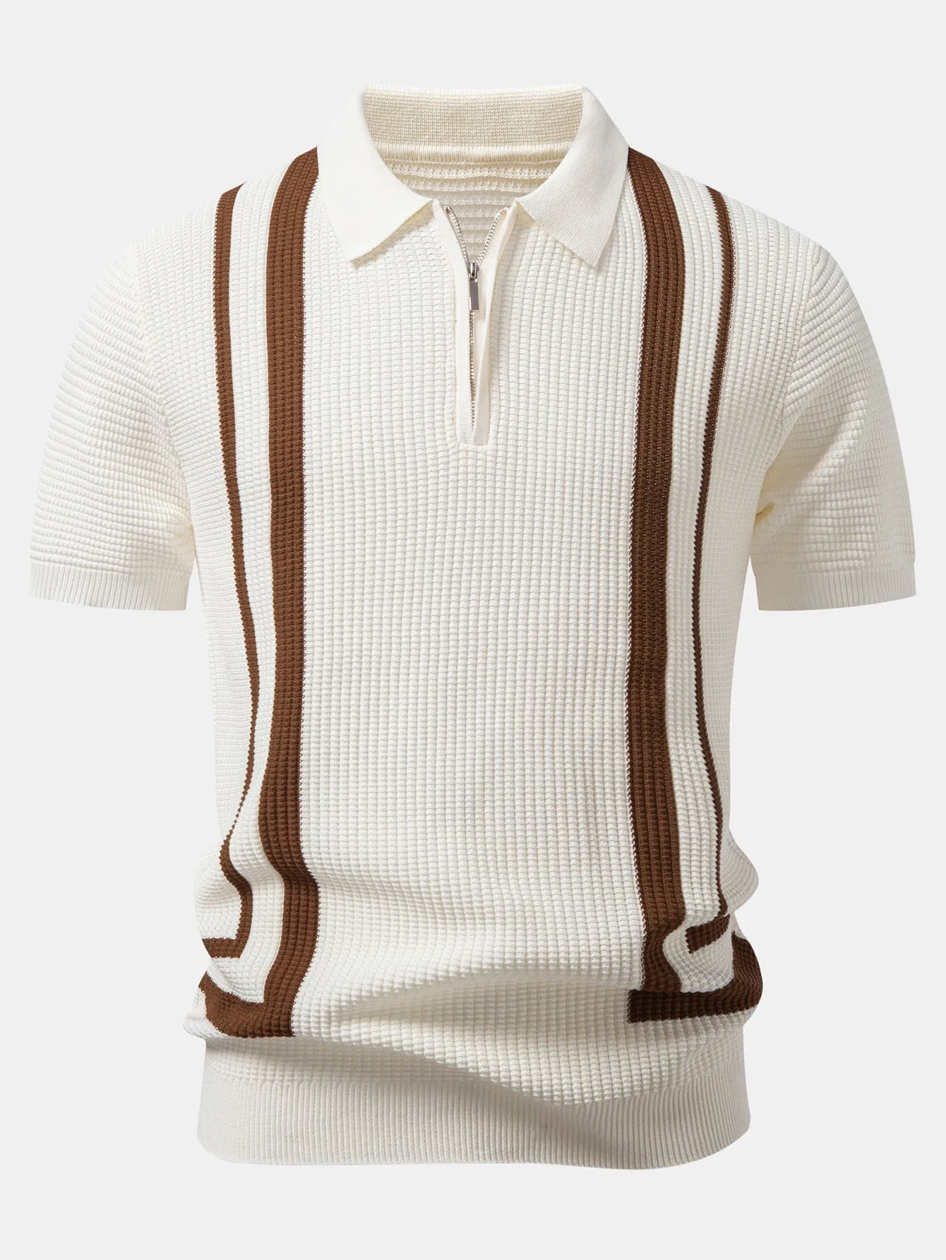 Contrast Waffle Zipper Knit Polo & Slim Fit Tapered Trousers sold by Hoooyi product image thumbnail 3