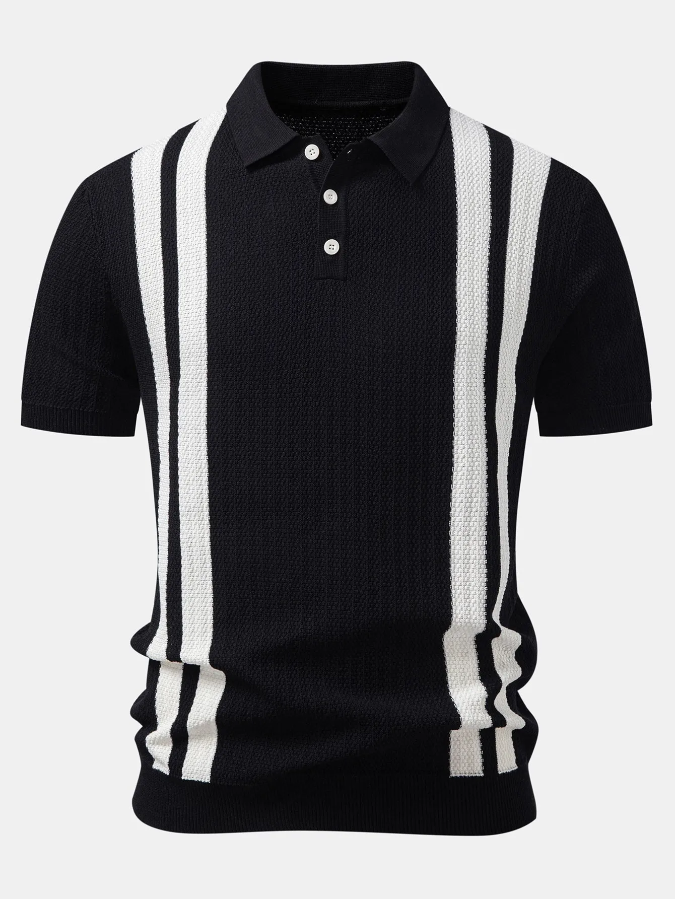 Contrast Textured Knit Polo & Slim Fit Tapered Trousers sold by Hoooyi product image thumbnail 3