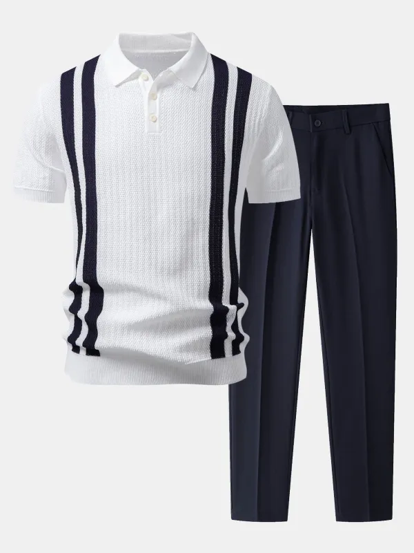 Contrast Textured Knit Polo & Slim Fit Tapered Trousers made by Hoooyi