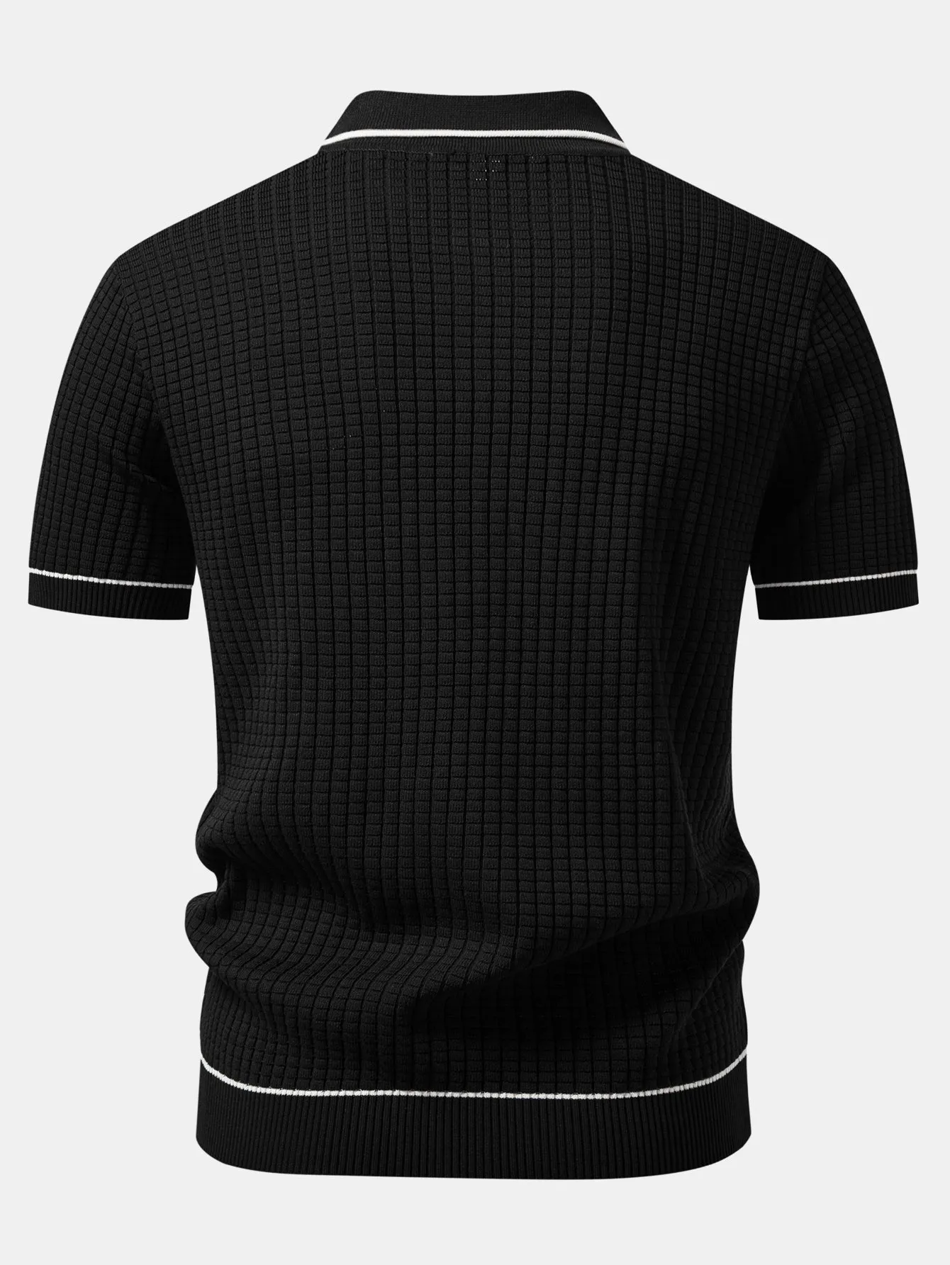 Contrast Trim Waffle Zipper Knit Polo & Slim Fit Tapered Trousers sold by Hoooyi product image thumbnail 4