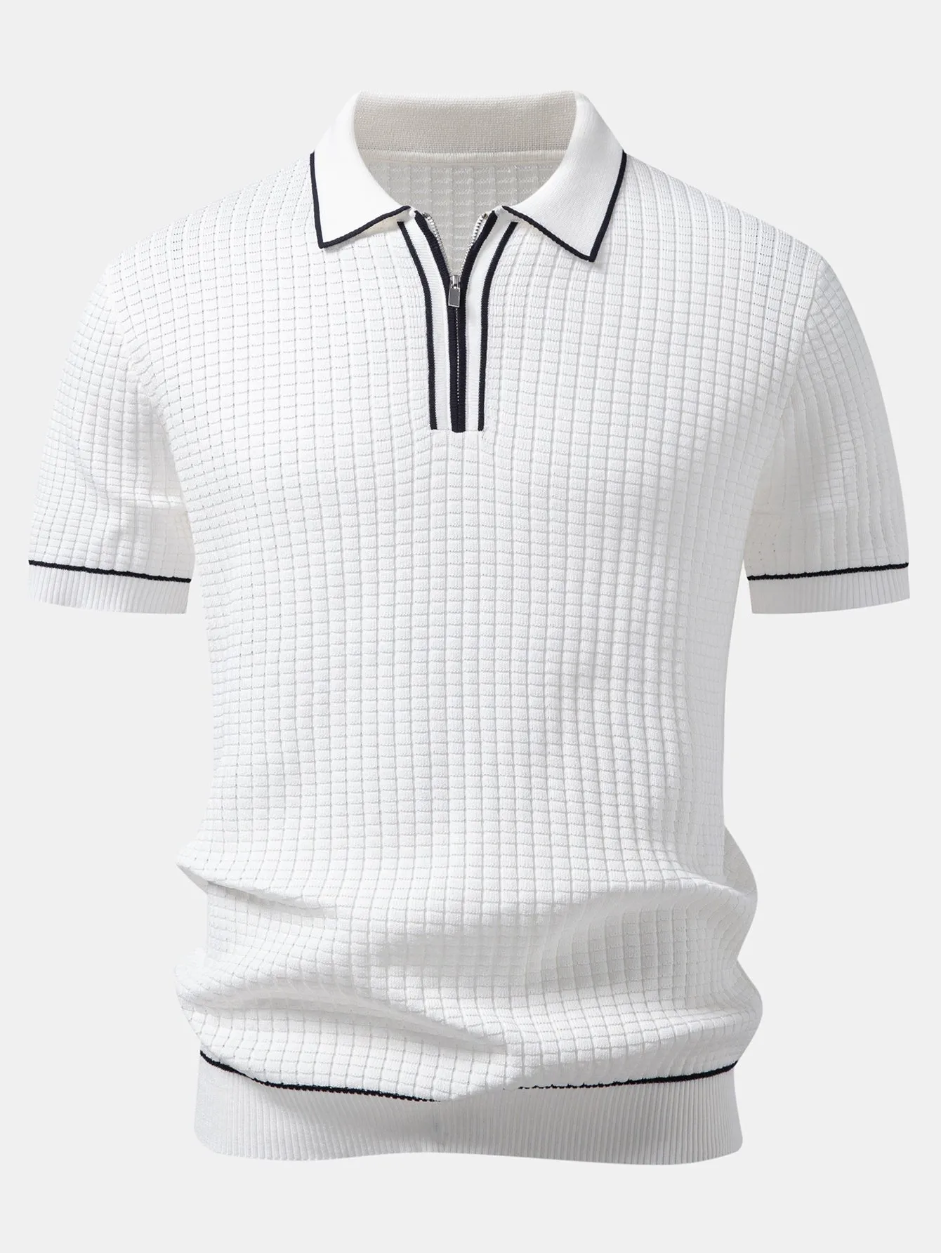 Contrast Trim Waffle Zipper Knit Polo & Slim Fit Tapered Trousers sold by Hoooyi product image thumbnail 5