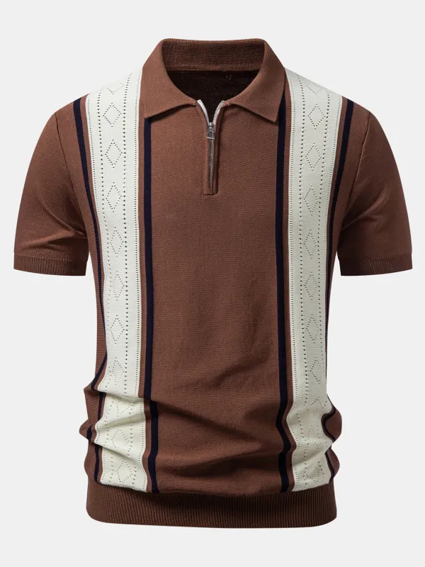 Contrast Geometric Zipper Knit Polo made by Hoooyi