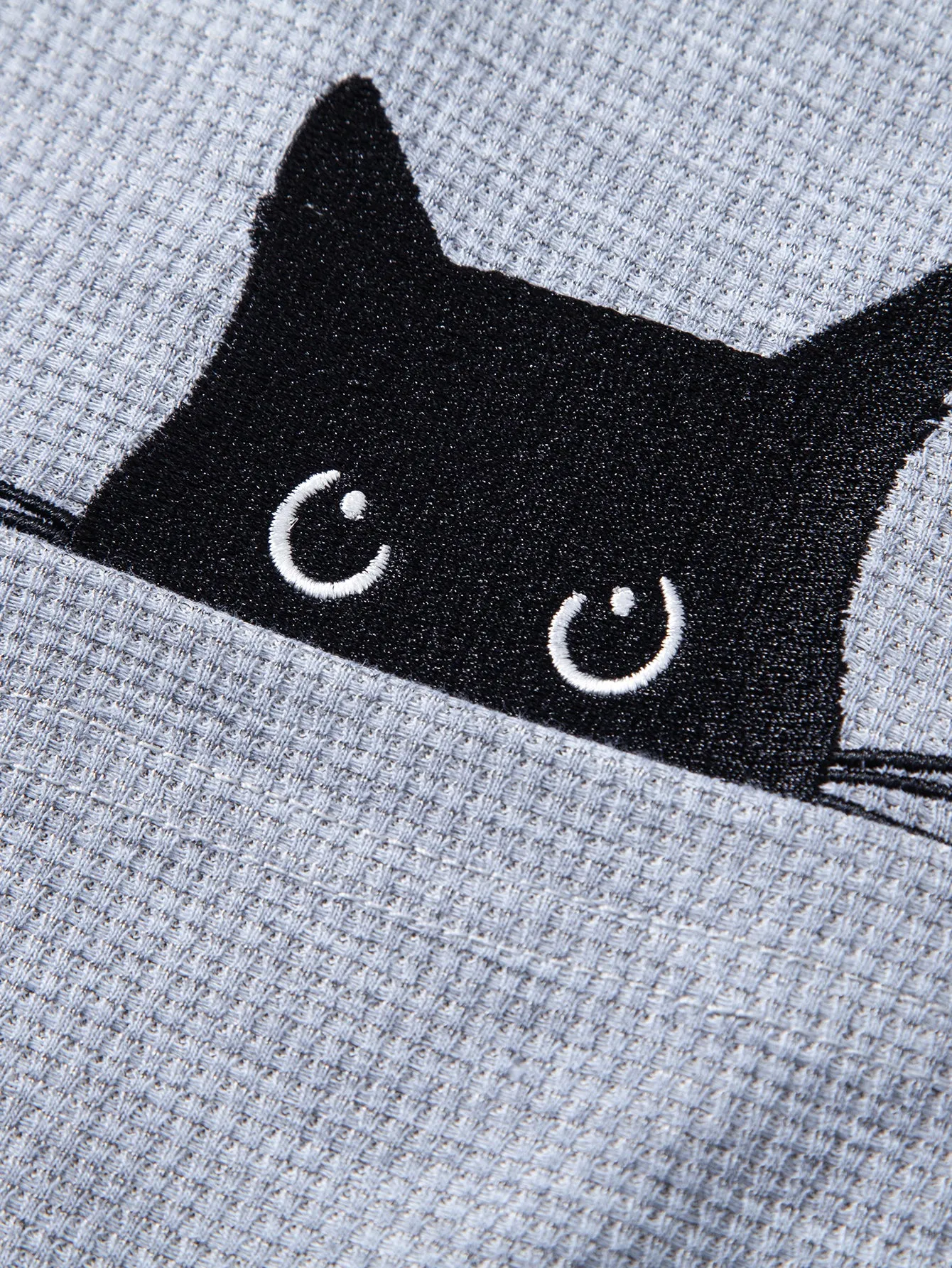 Relax Fit Black Cat Embroidered Pocket Waffle T-Shirt sold by Hoooyi product image thumbnail 2