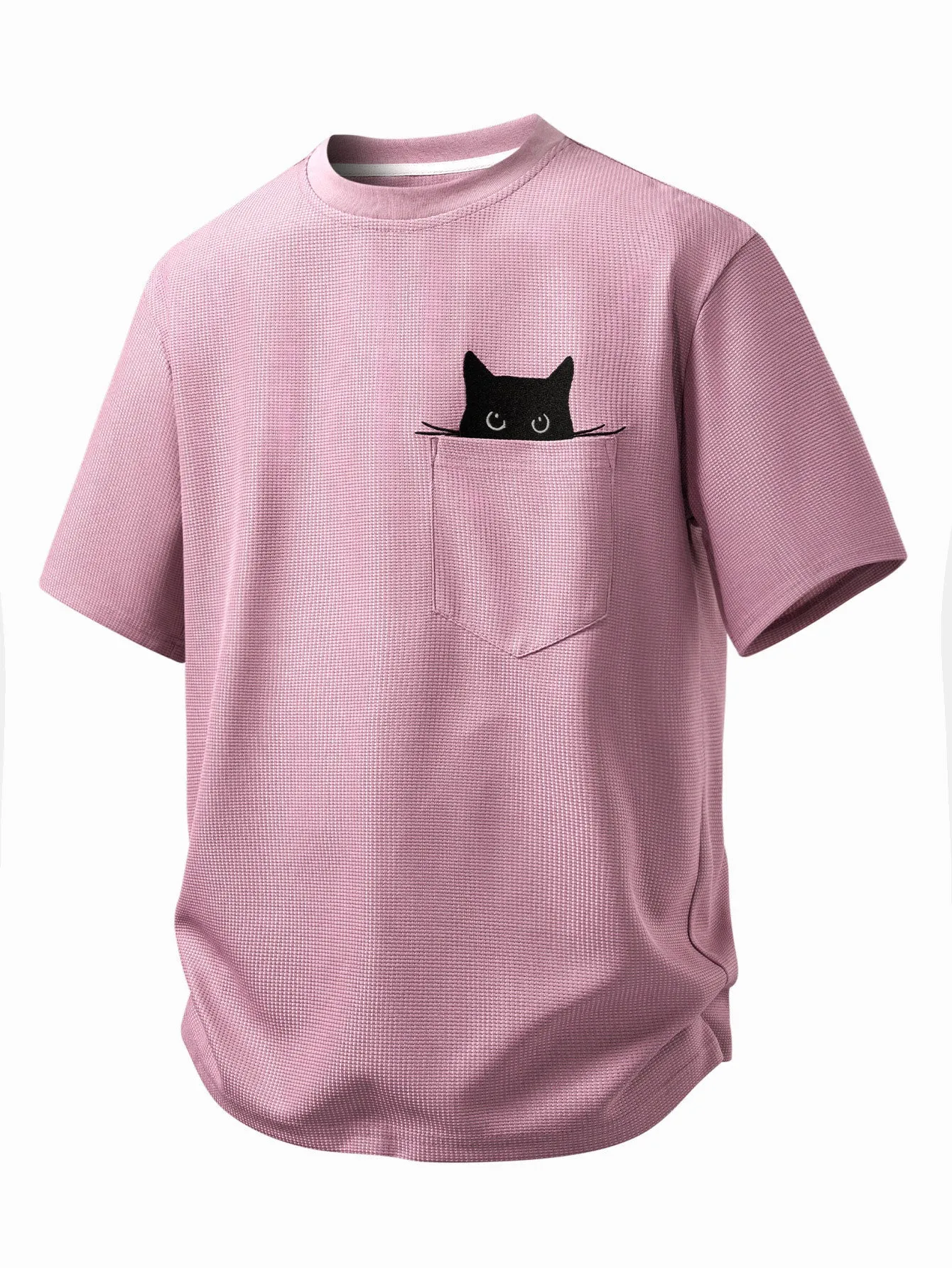Relax Fit Black Cat Embroidered Pocket Waffle T-Shirt sold by Hoooyi product image thumbnail 4