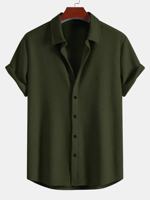 Muscle Fit Textured Button Up Shirt made by Hoooyi