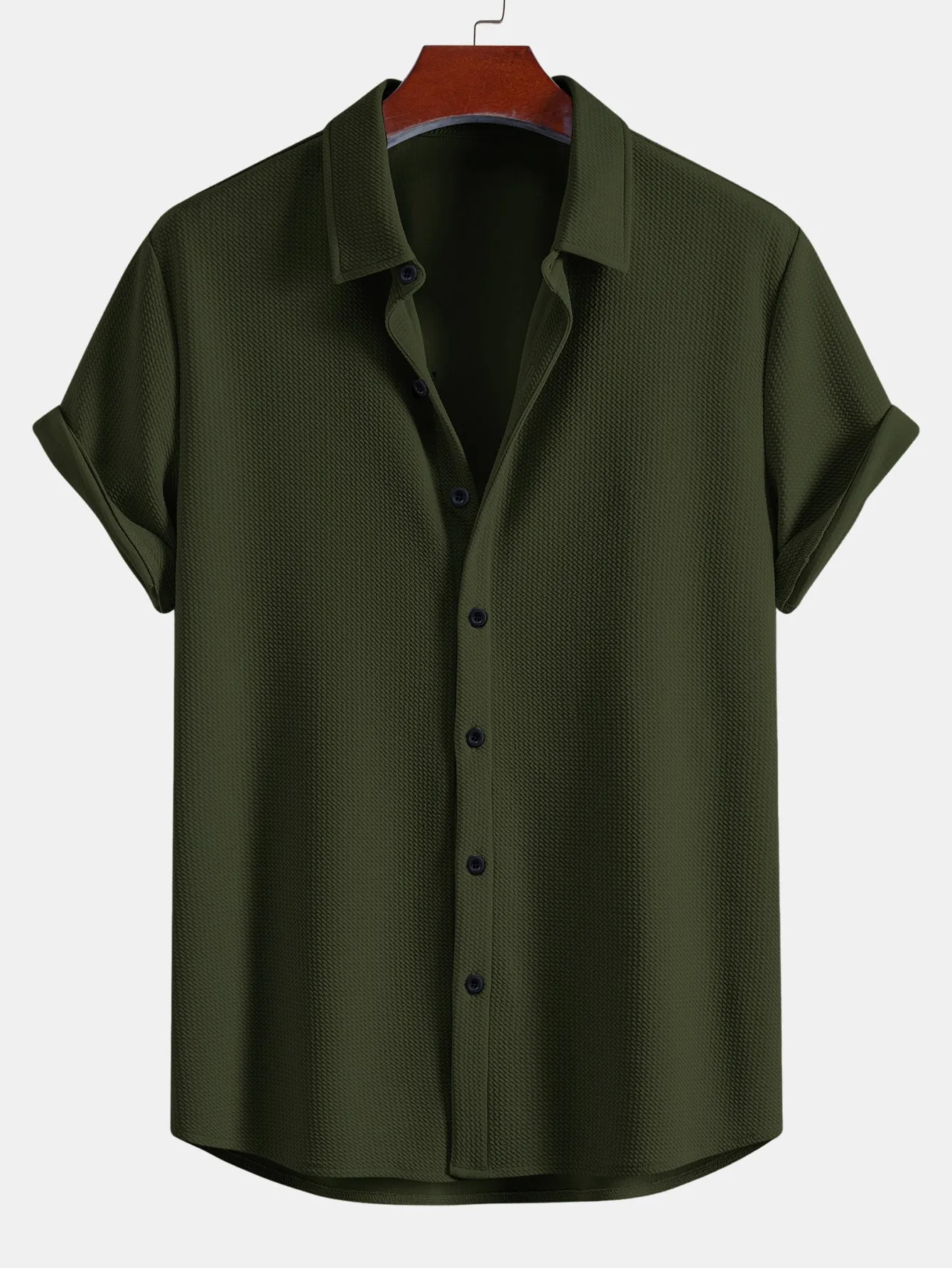 Muscle Fit Textured Button Up Shirt sold by Hoooyi
