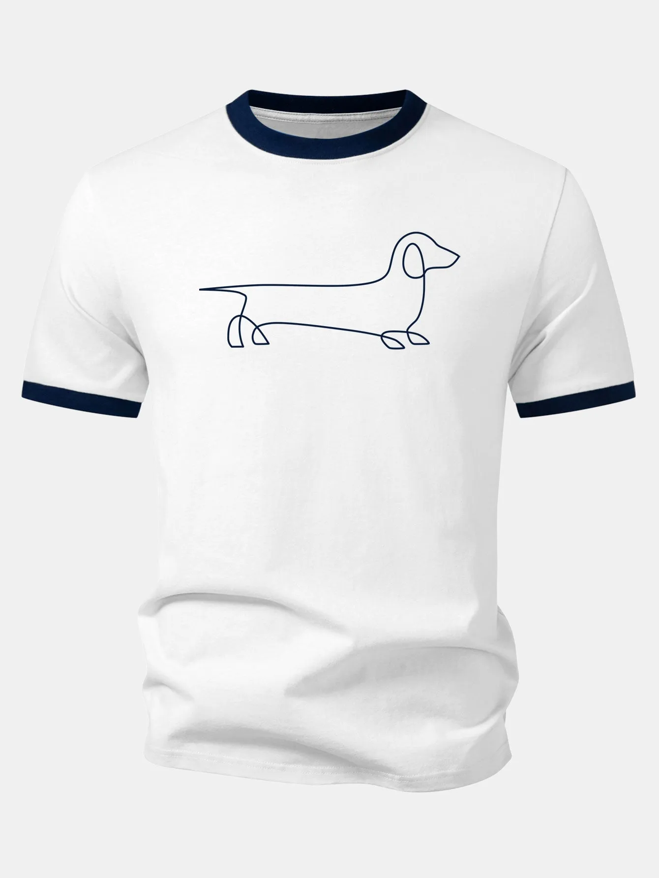 Line Dachshund Print Contrast Ringer T-Shirt sold by Hoooyi product image thumbnail 3