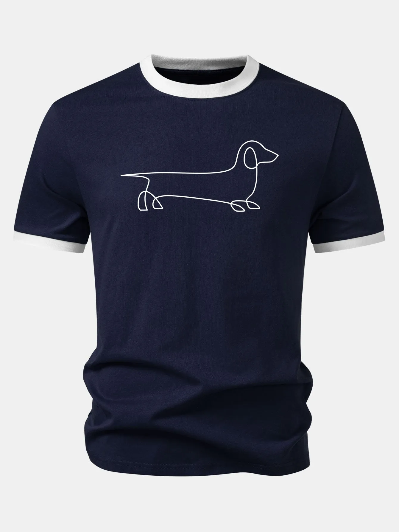 Line Dachshund Print Contrast Ringer T-Shirt sold by Hoooyi product image thumbnail 4