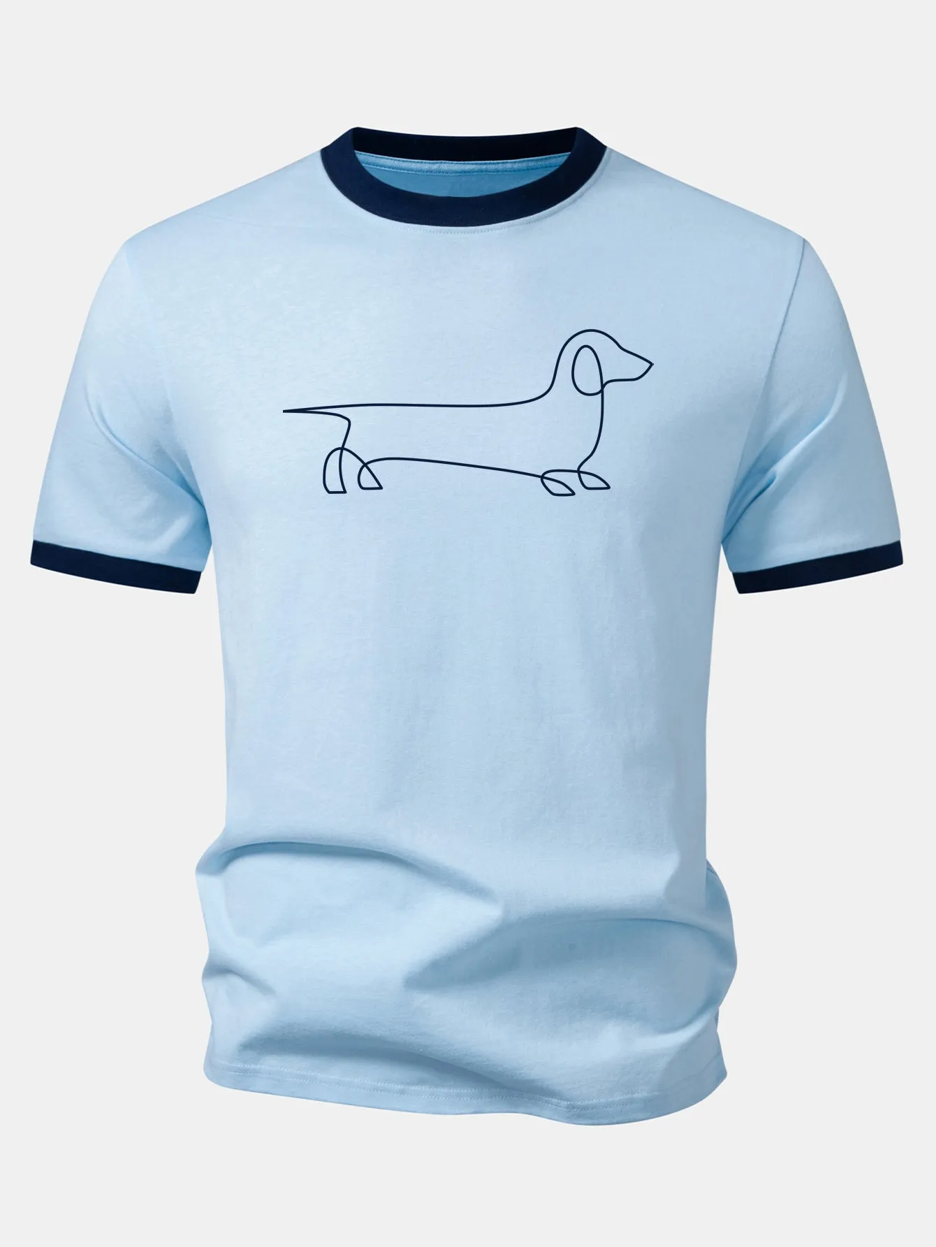 Line Dachshund Print Contrast Ringer T-Shirt sold by Hoooyi