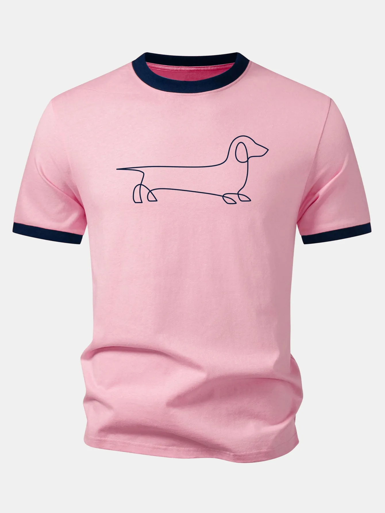 Line Dachshund Print Contrast Ringer T-Shirt sold by Hoooyi product image thumbnail 2