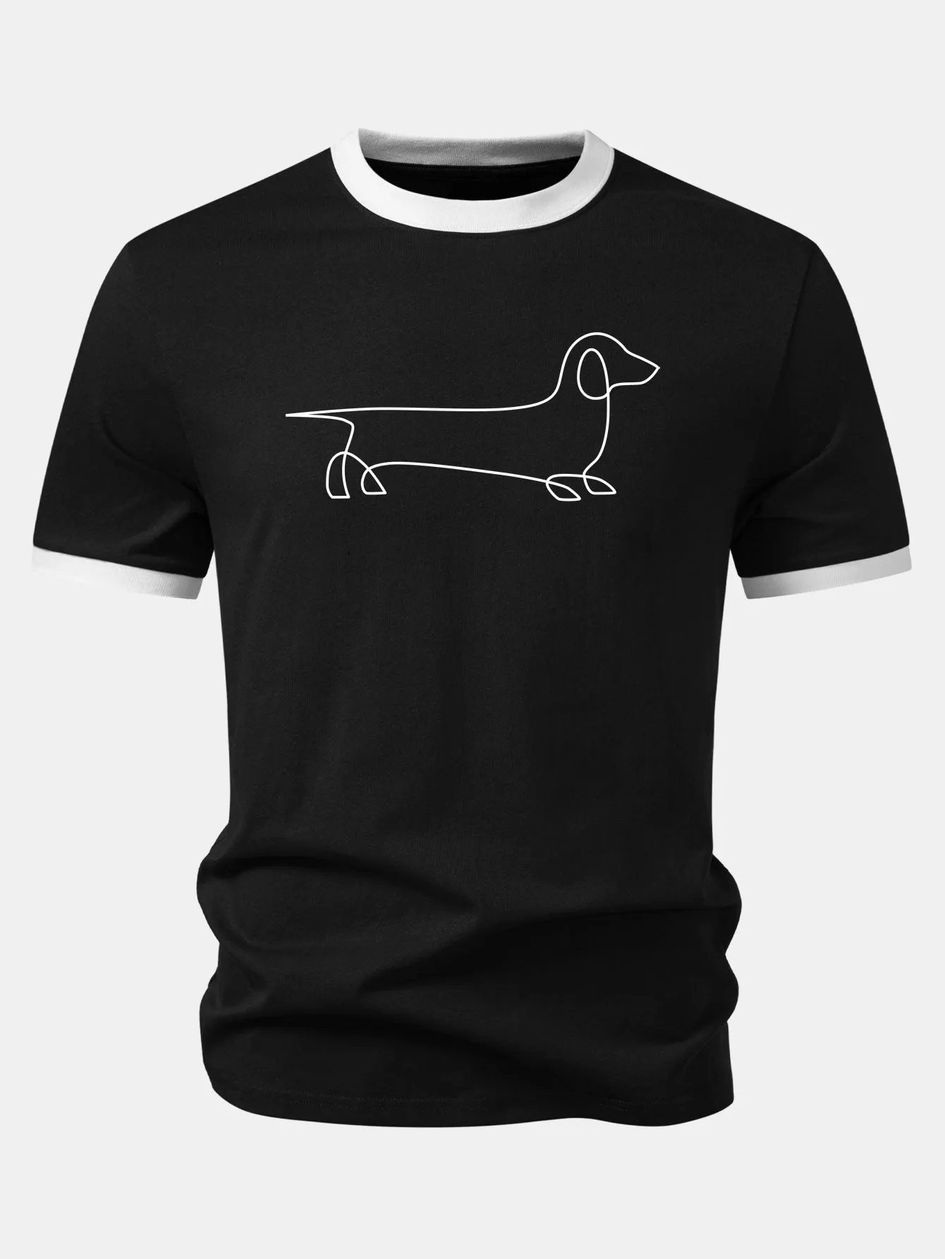 Line Dachshund Print Contrast Ringer T-Shirt sold by Hoooyi product image thumbnail 5