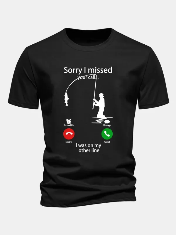 Regular Fit Fishing Print Cotton T-Shirt made by Hoooyi