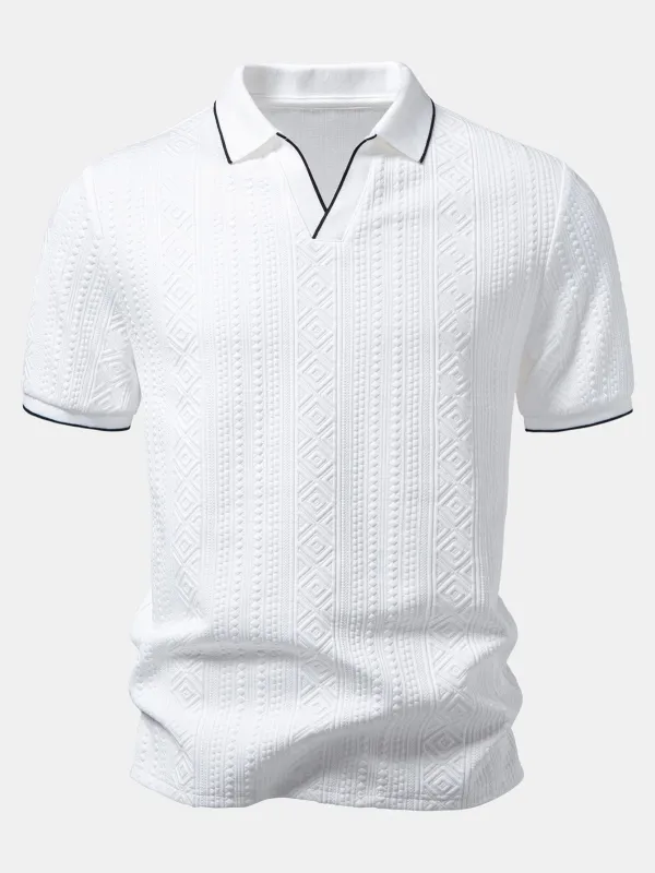 Geometric Jacquard V Neck Polo made by Hoooyi