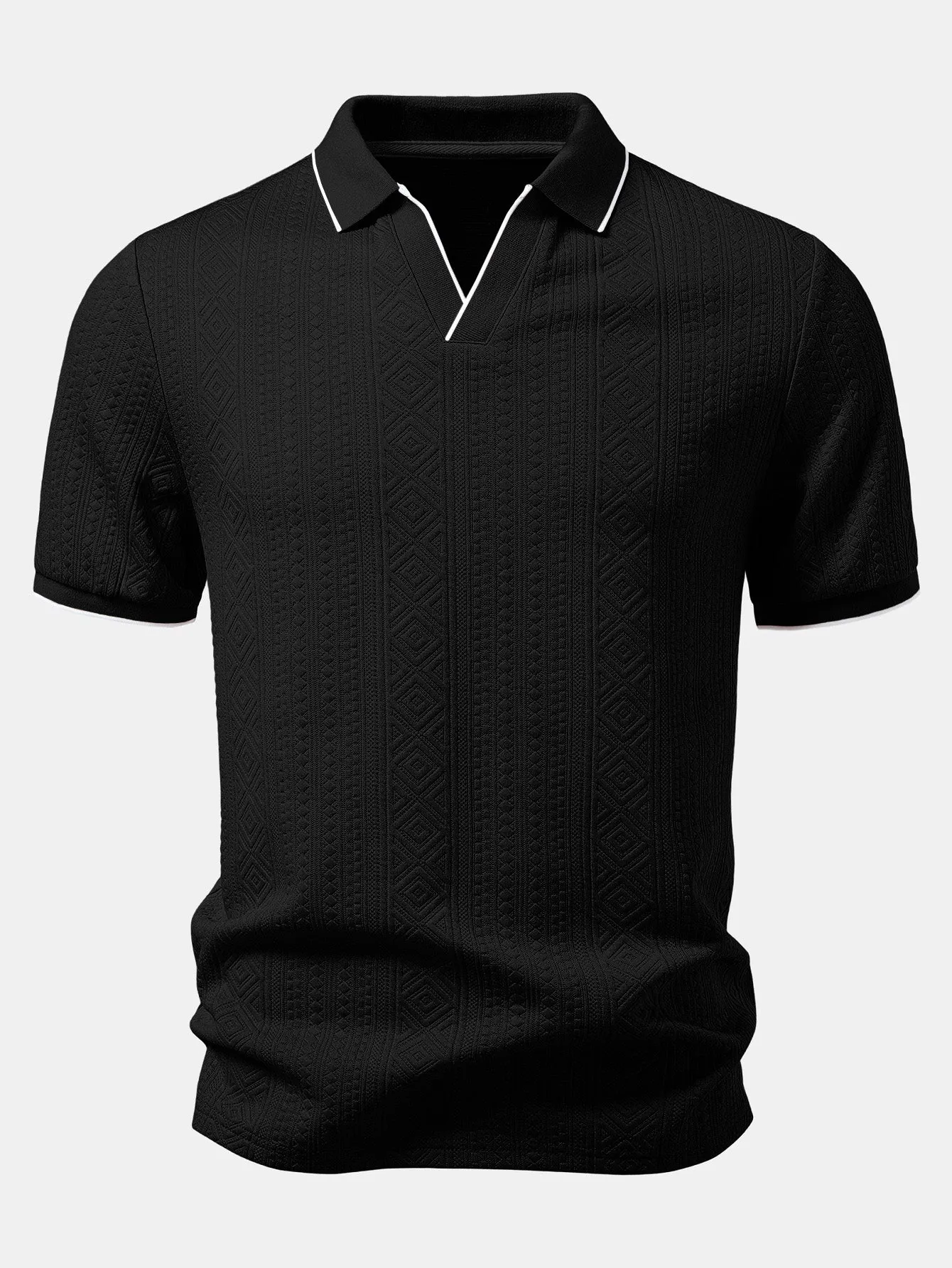 Geometric Jacquard V Neck Polo sold by Hoooyi product image thumbnail 3