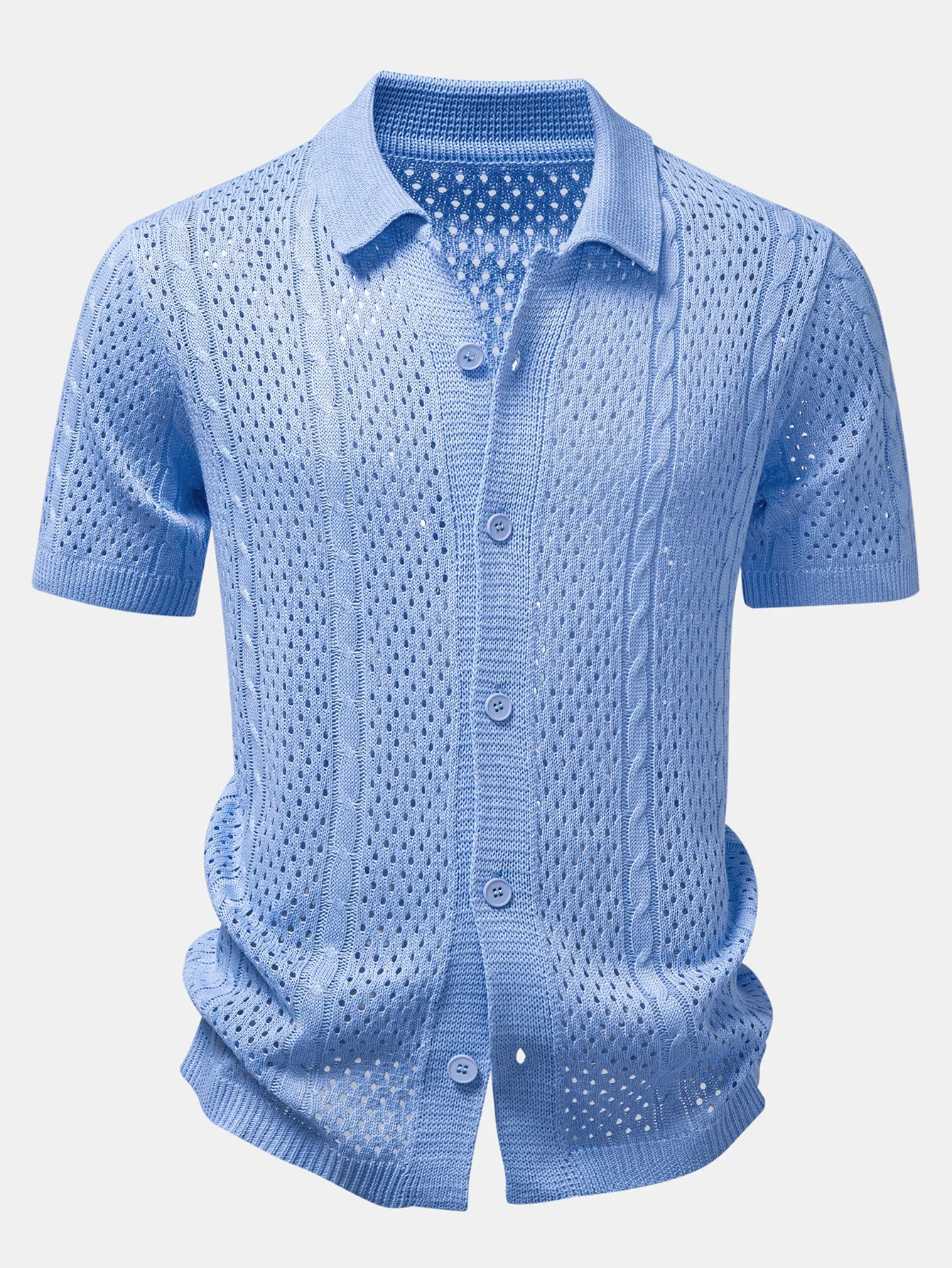 Open Knit Shirt & Crinkle Textured Drawstring 5" Shorts sold by Hoooyi product image thumbnail 5