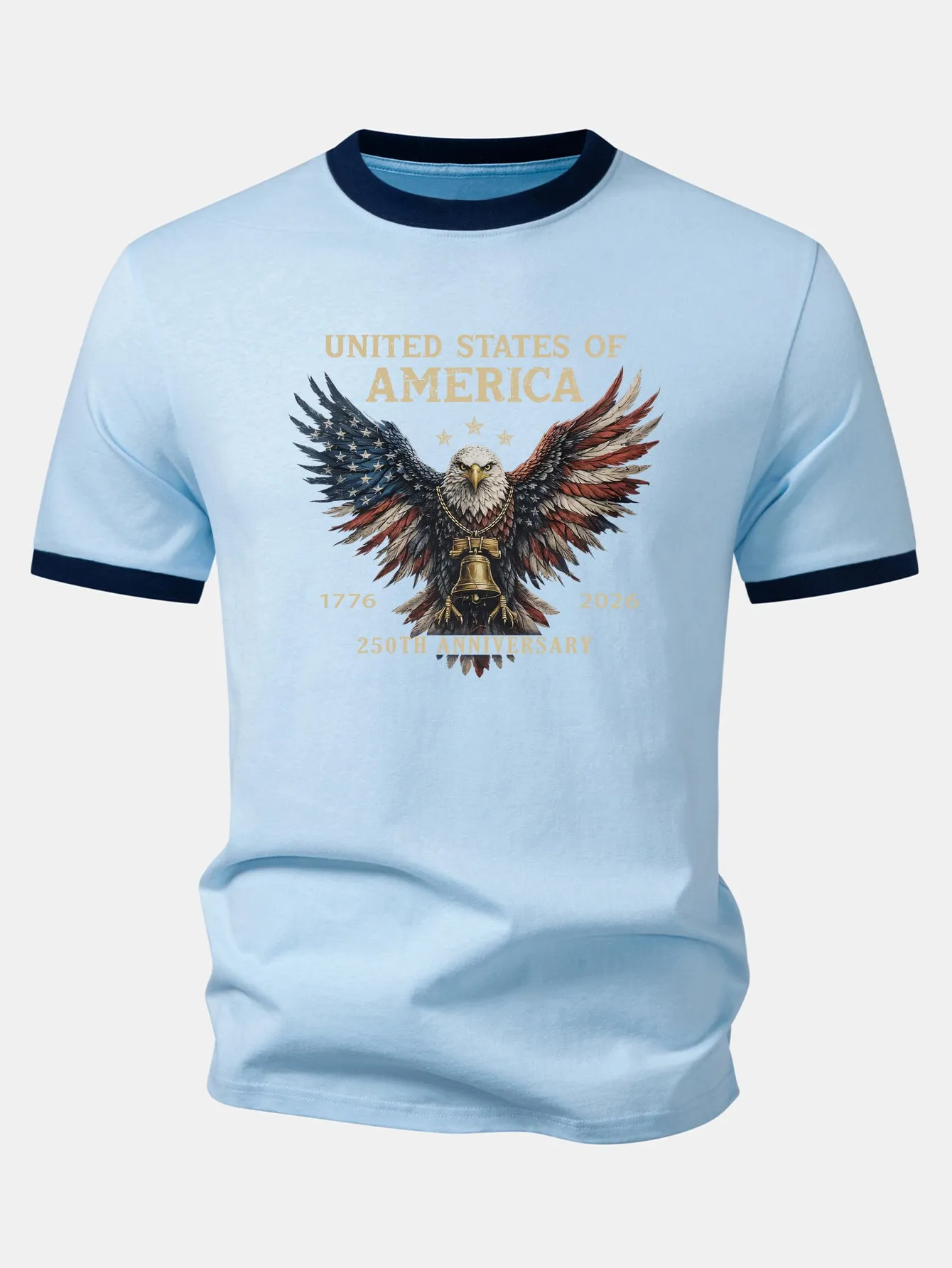 USA 250th Anniversary Print Contrast Ringer T-Shirt sold by Hoooyi product image thumbnail 5