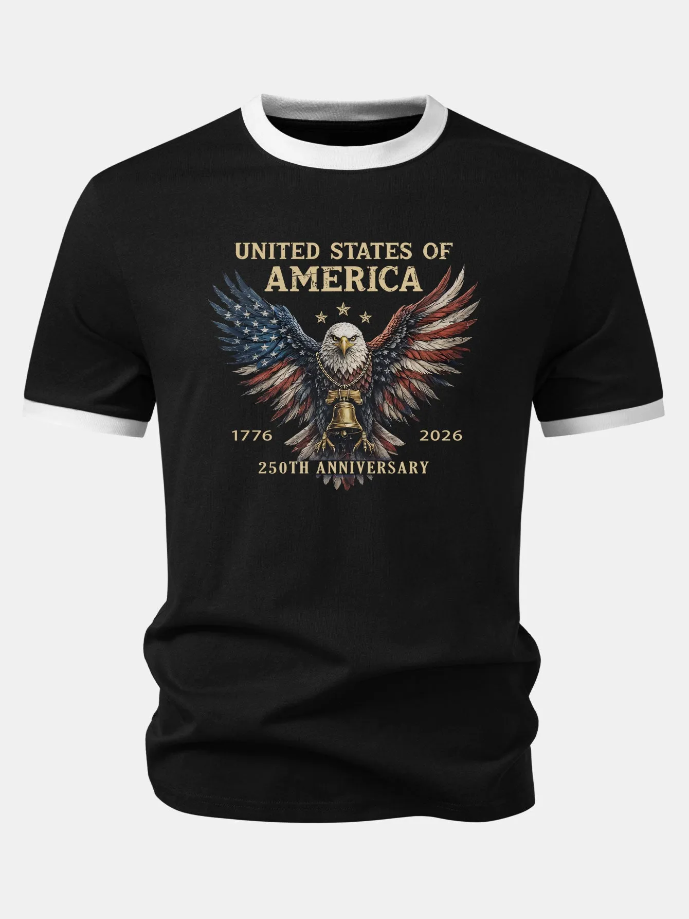 USA 250th Anniversary Print Contrast Ringer T-Shirt sold by Hoooyi product image thumbnail 2