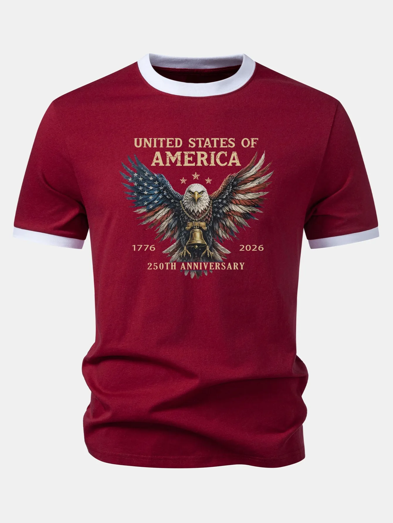 USA 250th Anniversary Print Contrast Ringer T-Shirt sold by Hoooyi product image thumbnail 4
