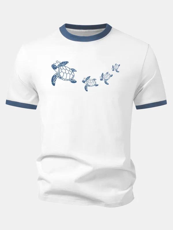 Sea Turtle Print Contrast Ringer T-Shirt made by Hoooyi