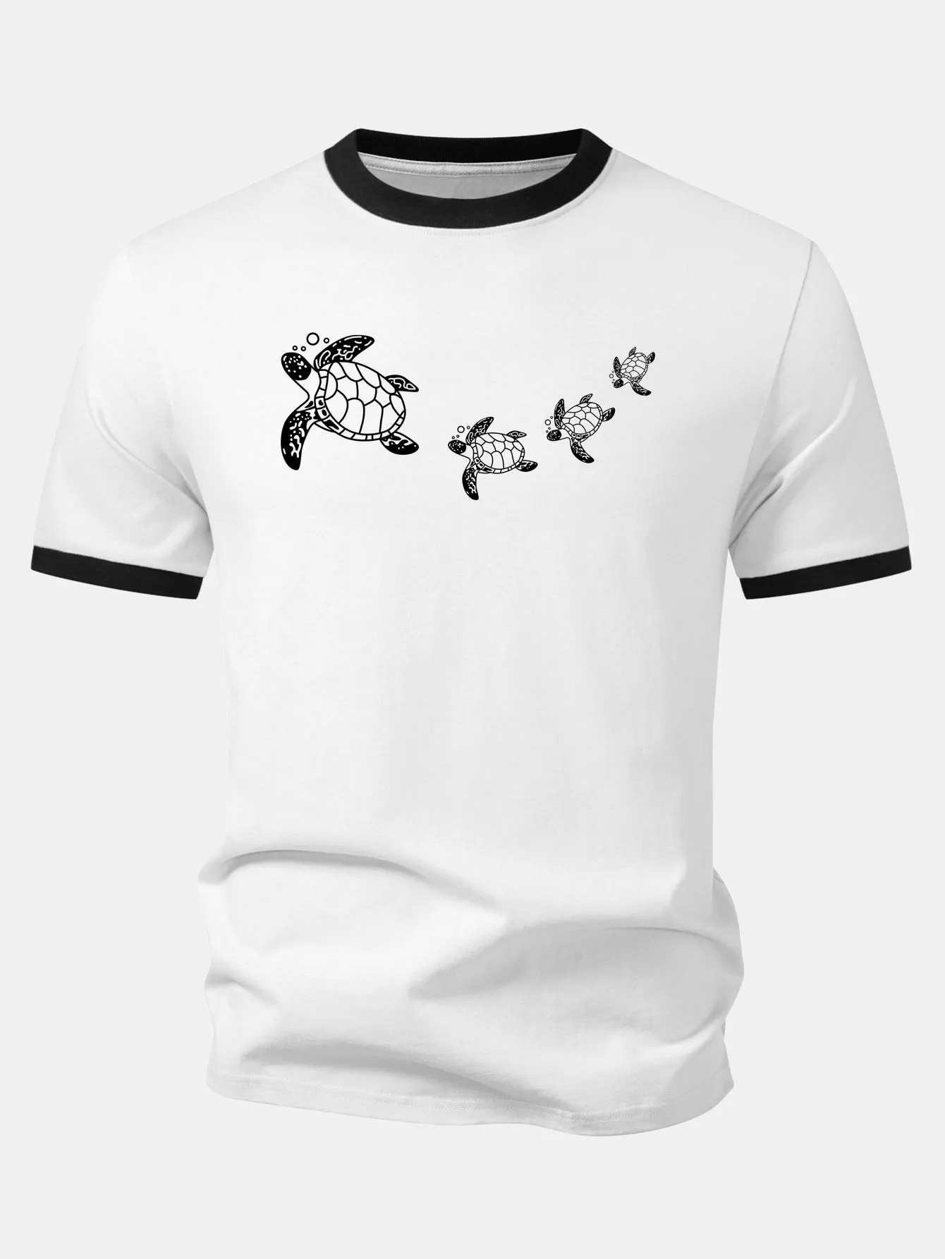 Sea Turtle Print Contrast Ringer T-Shirt sold by Hoooyi product image thumbnail 3