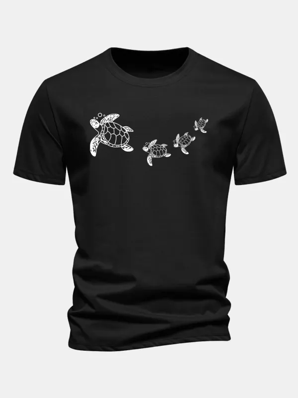 Regular Fit Sea Turtle Print Cotton T-Shirt made by Hoooyi
