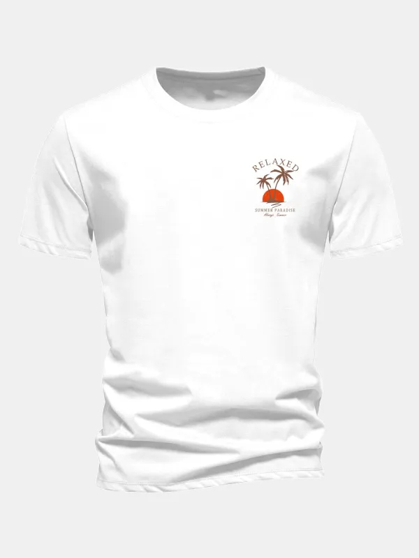 Regular Fit Palm Tree Print Cotton T-Shirt made by Hoooyi