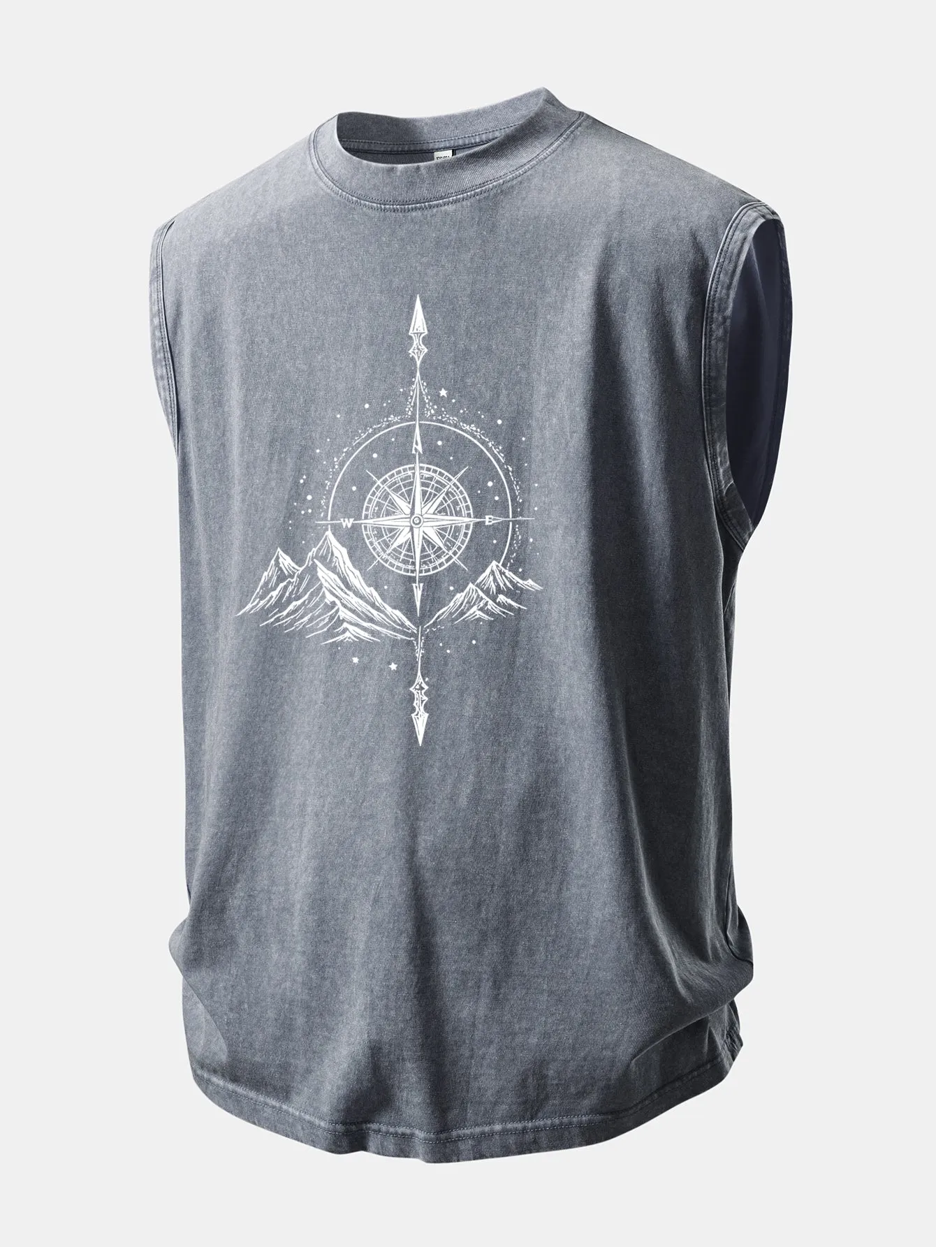 Mountain Compass Print Washed Distressed Tank Top sold by Hoooyi product image thumbnail 3