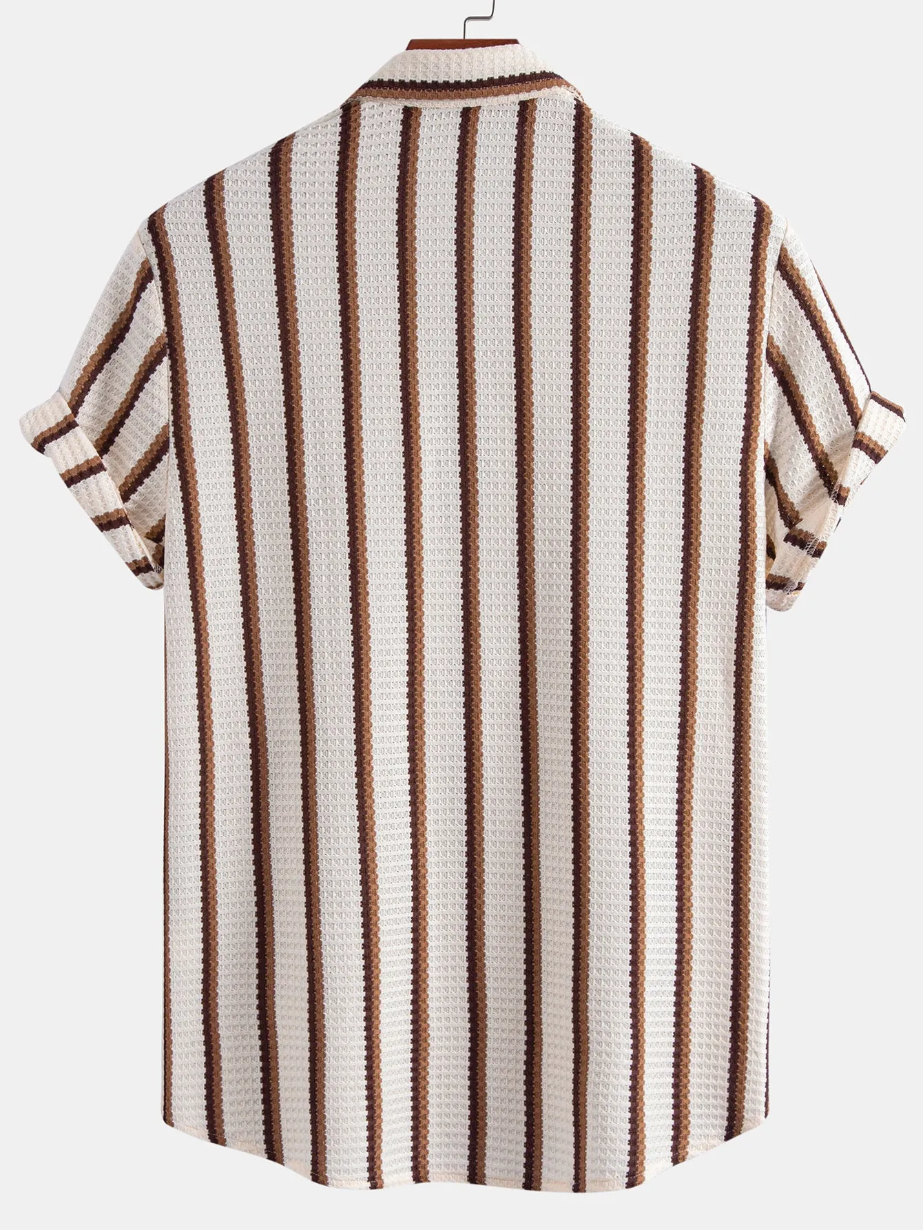 Stripe Waffle Button Up Shirt & Crinkle Textured Straight Leg Pants sold by Hoooyi product image thumbnail 3