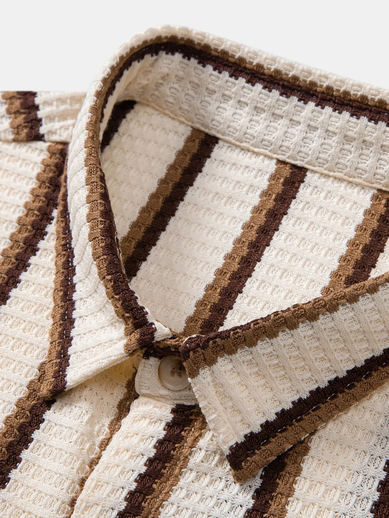 Stripe Waffle Button Up Shirt & Crinkle Textured Straight Leg Pants sold by Hoooyi product image thumbnail 4