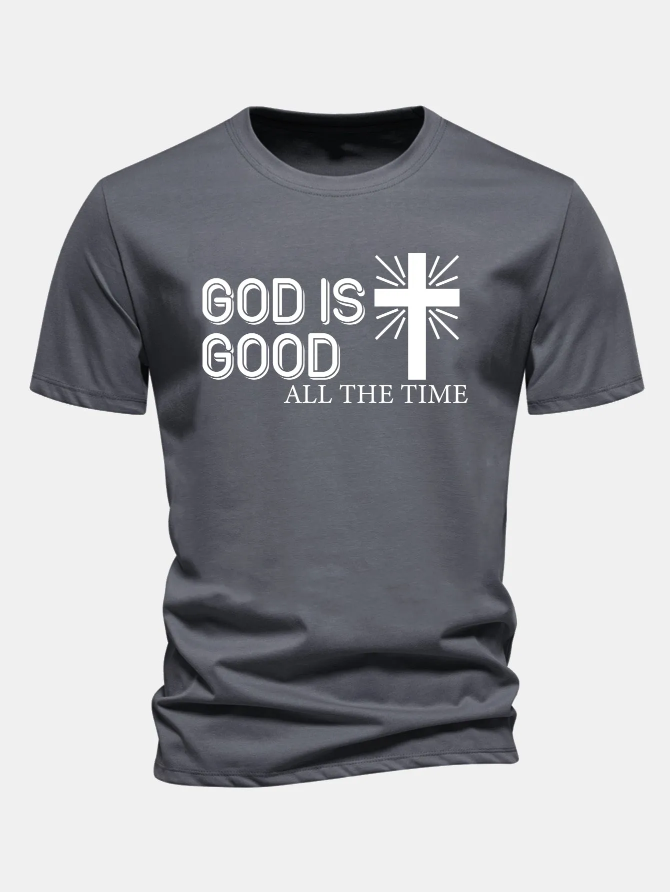 Regular Fit God Is Good Cross Print Cotton T-Shirt sold by Hoooyi product image thumbnail 3