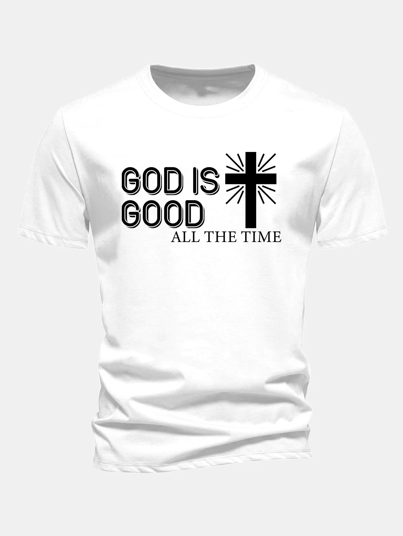 Regular Fit God Is Good Cross Print Cotton T-Shirt sold by Hoooyi product image thumbnail 2