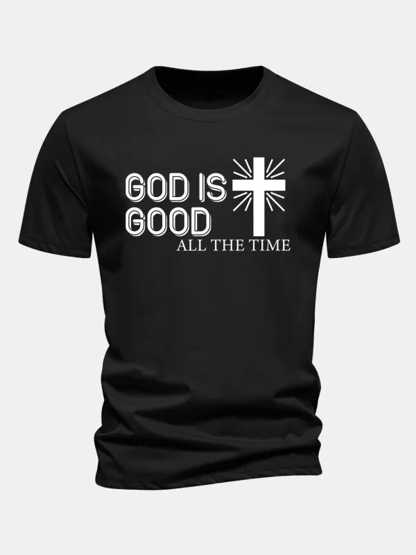 Regular Fit God Is Good Cross Print Cotton T-Shirt made by Hoooyi