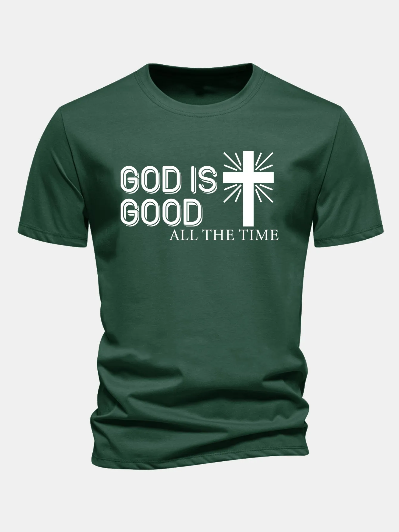 Regular Fit God Is Good Cross Print Cotton T-Shirt sold by Hoooyi product image thumbnail 4