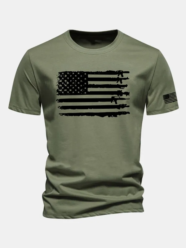 Regular Fit American Flag Print Cotton T-Shirt made by Hoooyi