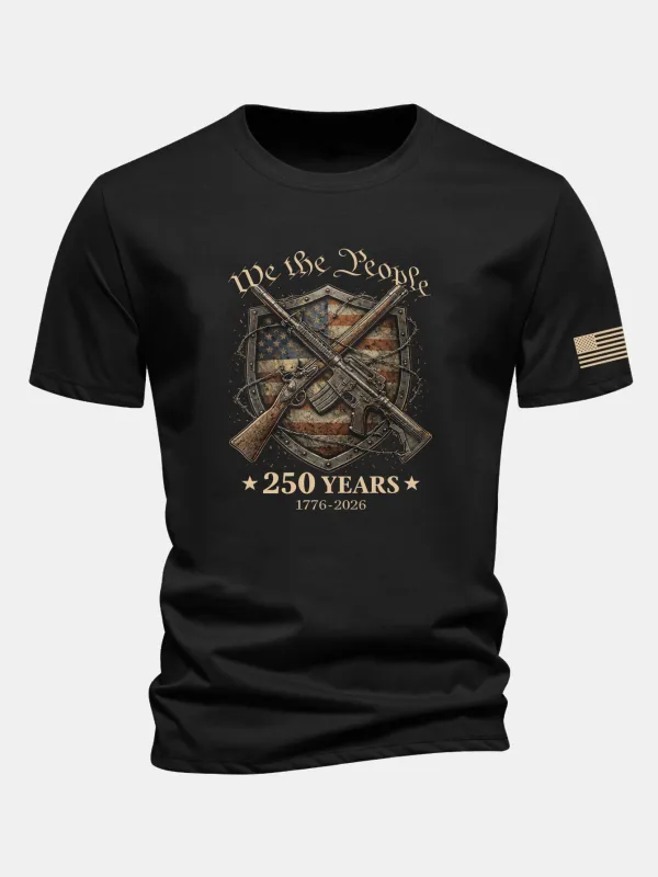 Regular Fit American Shield 250th Anniversary Print Cotton T-Shirt made by Hoooyi
