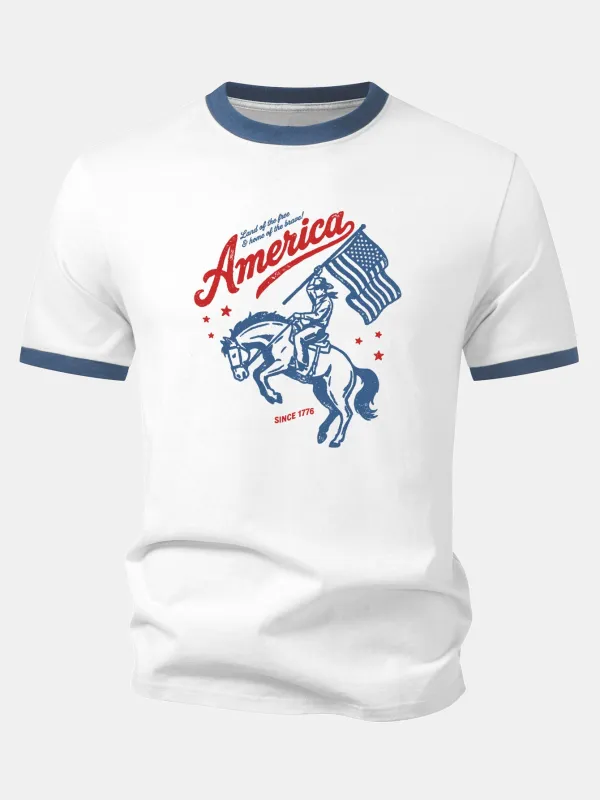 American Cowboy Print Contrast Ringer T-Shirt made by Hoooyi