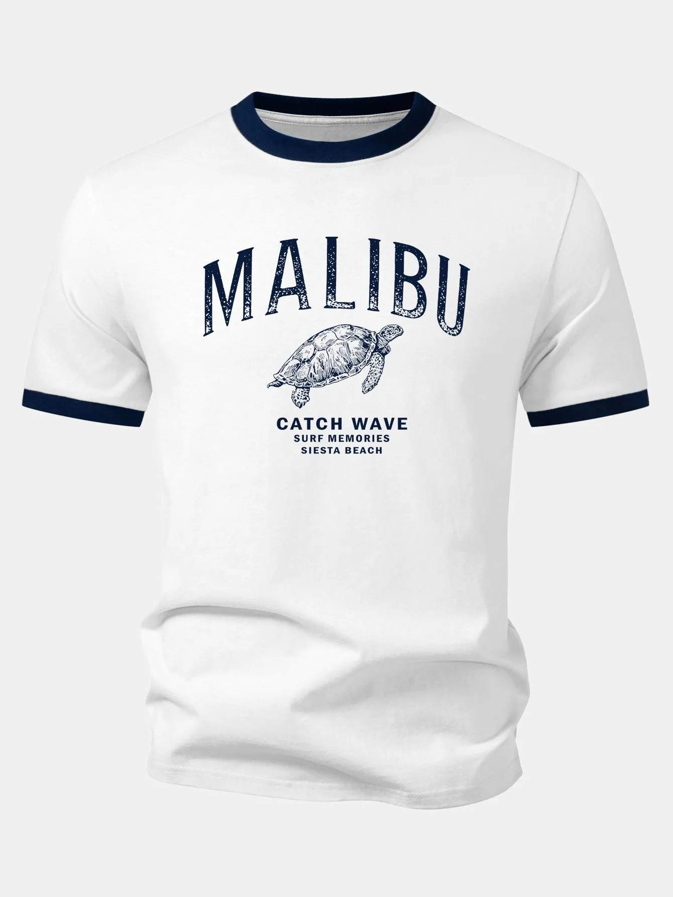 Malibu Sea Turtle Print Contrast Ringer T-Shirt sold by Hoooyi product image thumbnail 4