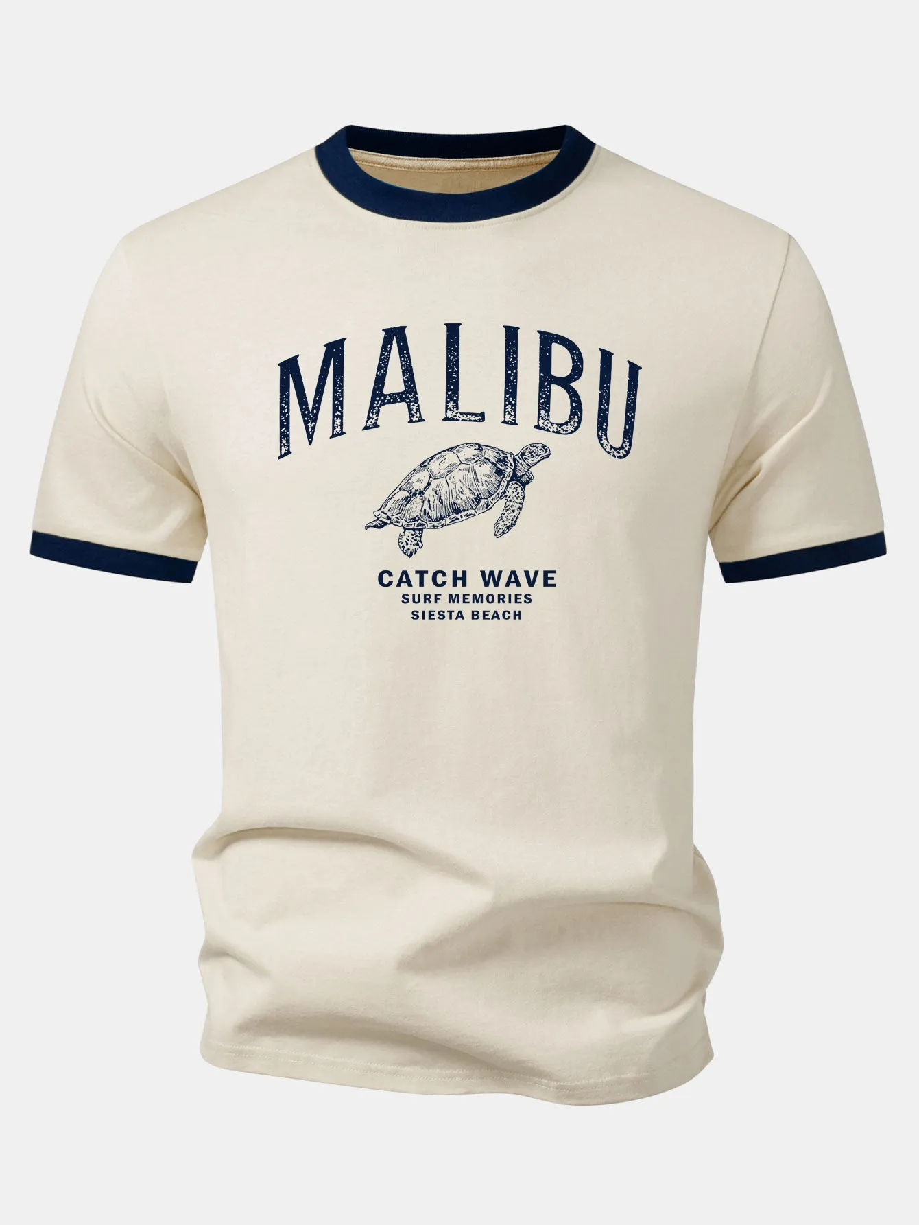 Malibu Sea Turtle Print Contrast Ringer T-Shirt sold by Hoooyi product image thumbnail 2