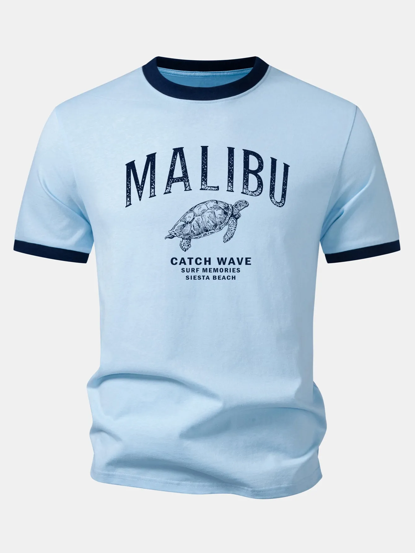 Malibu Sea Turtle Print Contrast Ringer T-Shirt sold by Hoooyi
