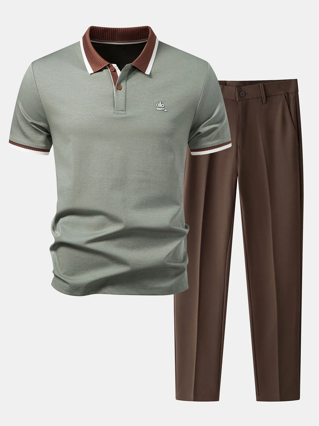 Contrast Trim Polo & Slim Fit Tapered Trousers sold by Hoooyi product image thumbnail 2