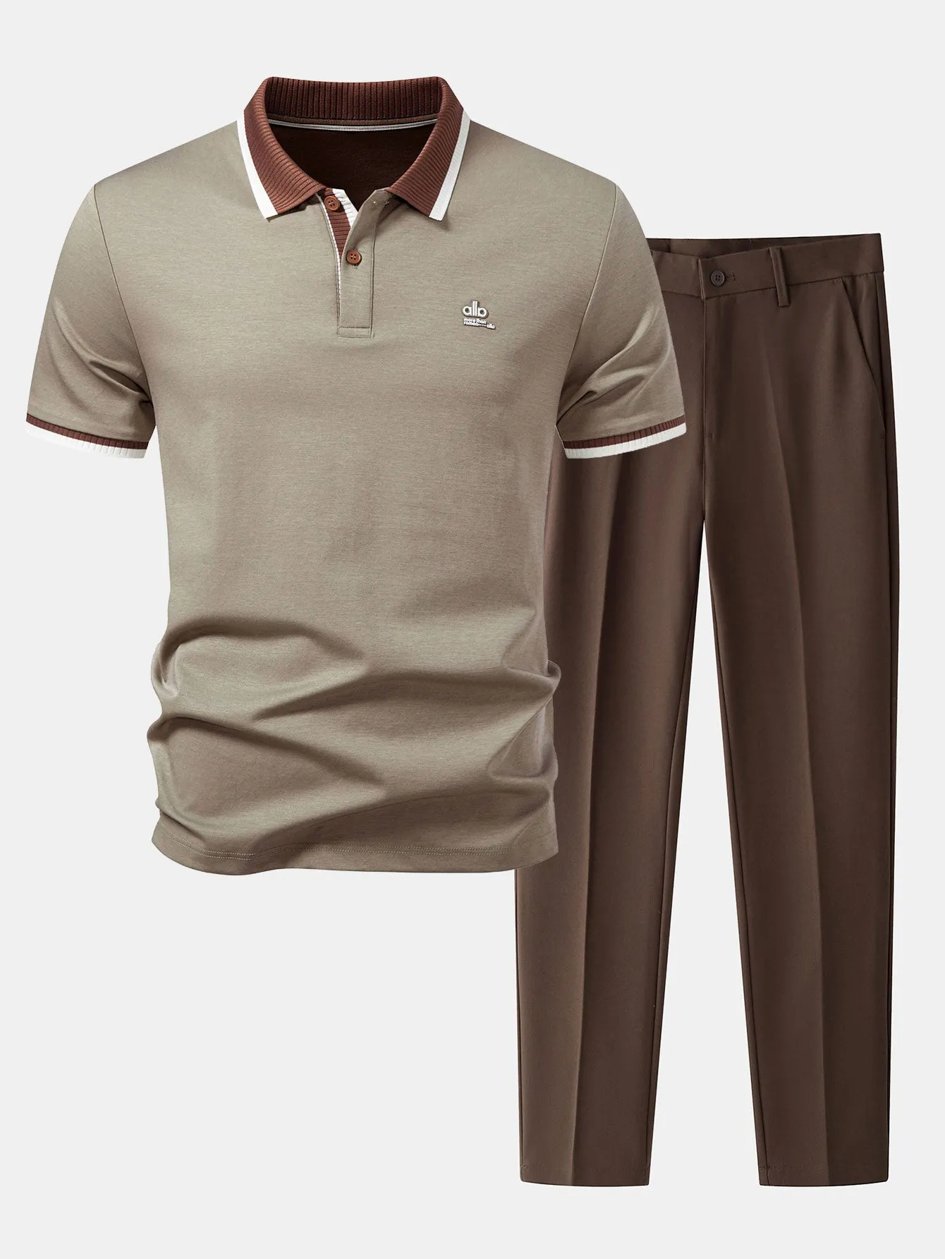 Contrast Trim Polo & Slim Fit Tapered Trousers sold by Hoooyi product image thumbnail 3