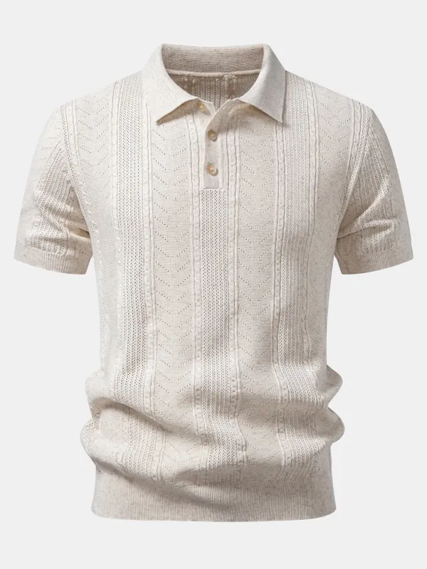 Linen Textured Knit Polo made by Hoooyi